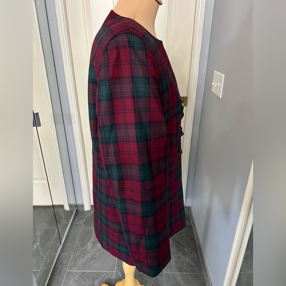 Vintage Maxim's De Paris Plaid Dress Coat Medium Large Red & Green Holiday - Picture 5 of 7